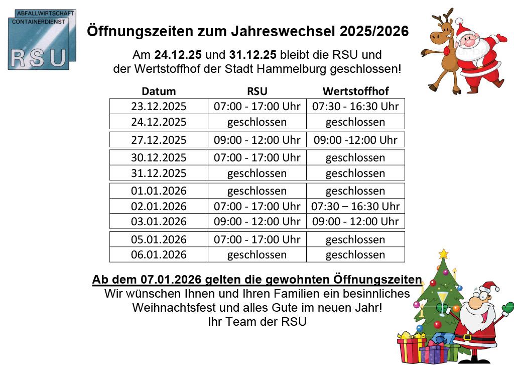 Öffnungzeiten zum Jahreswechsel